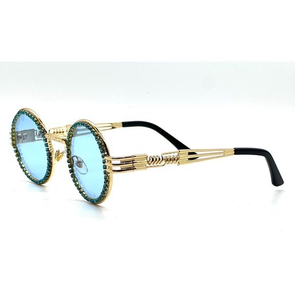 Sunglasses Blue Lens Rhinestone Embellished Stylish Touch Glamour Sophistication - Picture 5 of 5